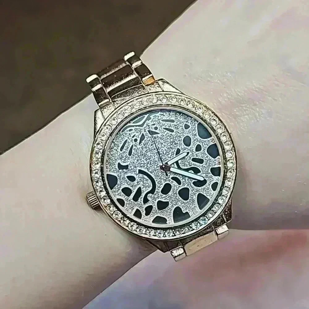 Concepts Rose Gold Tone and White Gem & Glitter Leopard Face Watch,Link Bracelet